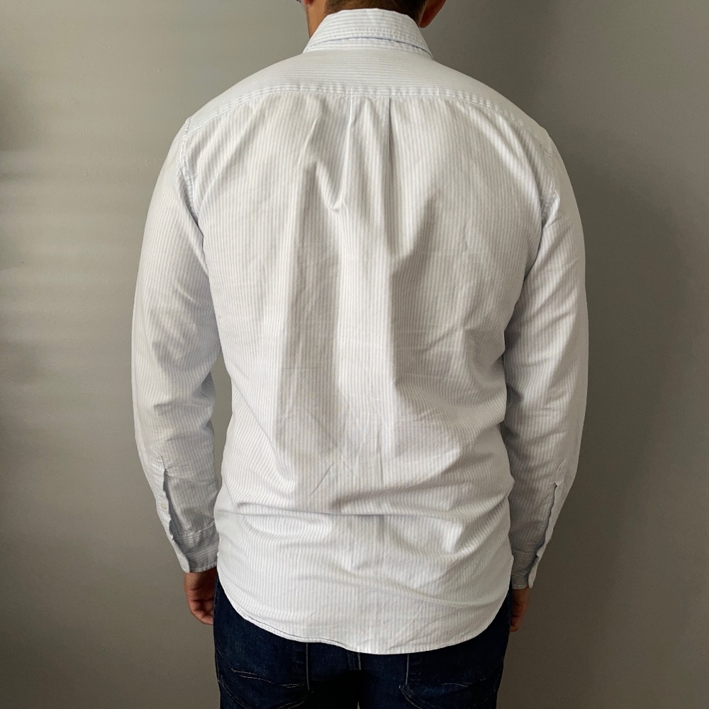 J. Crew Light Blue Stripe Oxford Cotton Button Down - Picture 2 of 4